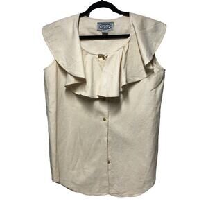 Vintage Bonjour Ruffle Collar Sleeveless Button Front‎ Top Blouse